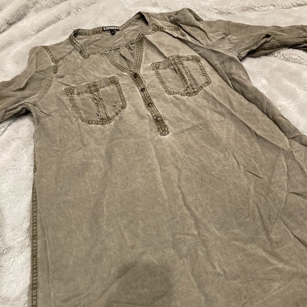 Express olive green denim-look dress